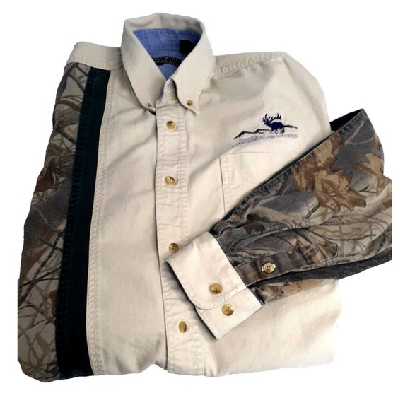 Roper Range Gear Hunting Shooting Khanki RealTree Camo Shirt Mens L w Elk Camp - Picture 10 of 13